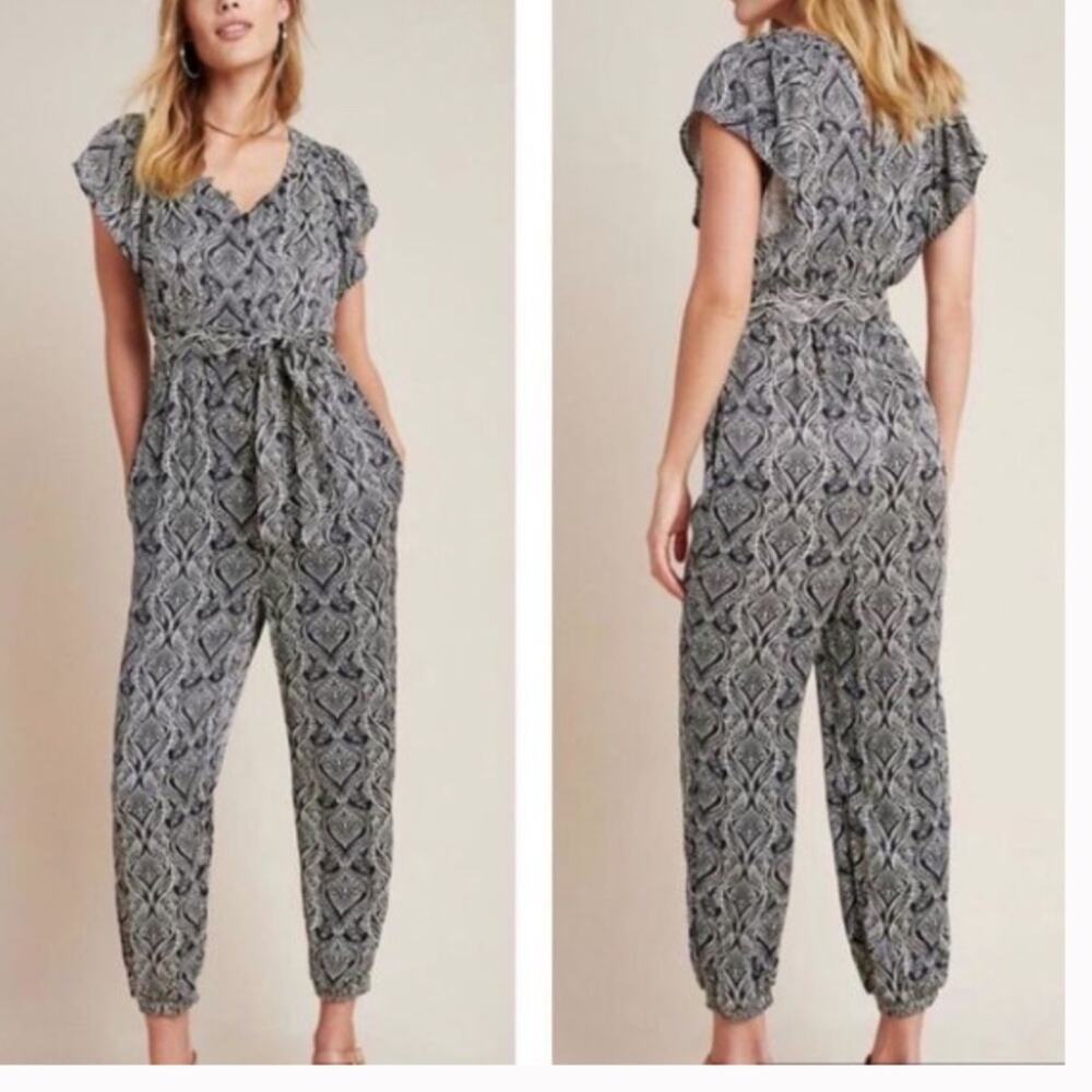 NWT Anthropologie Zadie Satin Jumpsuit Silky Black Cream 10